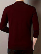 SENMEIGUO Men'S Slim-Fit Classic Collar Knit Sweater Shirt - Solid Black Long Sleeve Winter Pullover with Chest Patches, Hand Wash/Dry Clean, Autumn & Winter Wardrobe Essential, Knit Button Up Sweater, Sophisticated Layering,