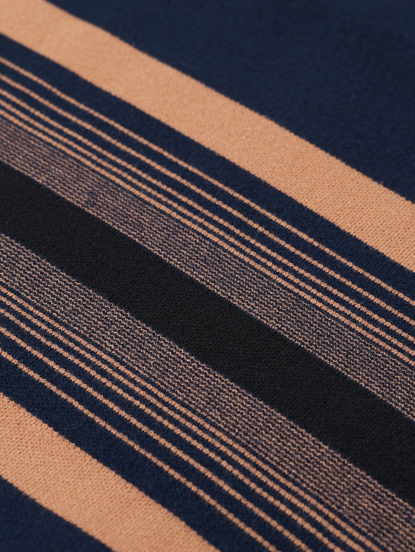 Men's Navy Blue & Brown Striped Sweater - Heavyweight Winter Pullover with Beige/ Tones, Round Neck Long Sleeve Casual & Outdoor Wear, Fish Tail Hem, Multi-Season /Christmas/Father’s Day Sweater (Regular Fit)