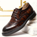 Men's Genuine Leather Checkered Brogue Oxford Dress Shoes - British Style Lace-Up Wingtip Boots (Short) with Pigskin & Rubber Sole, All-Season Wedding, Business & Formal Footwear for Office, Casual - Top-Grain Cowhide