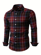 Men's Plaid Long Sleeve Button Up Shirt, Casual Comfy Shirt for Fall Winter