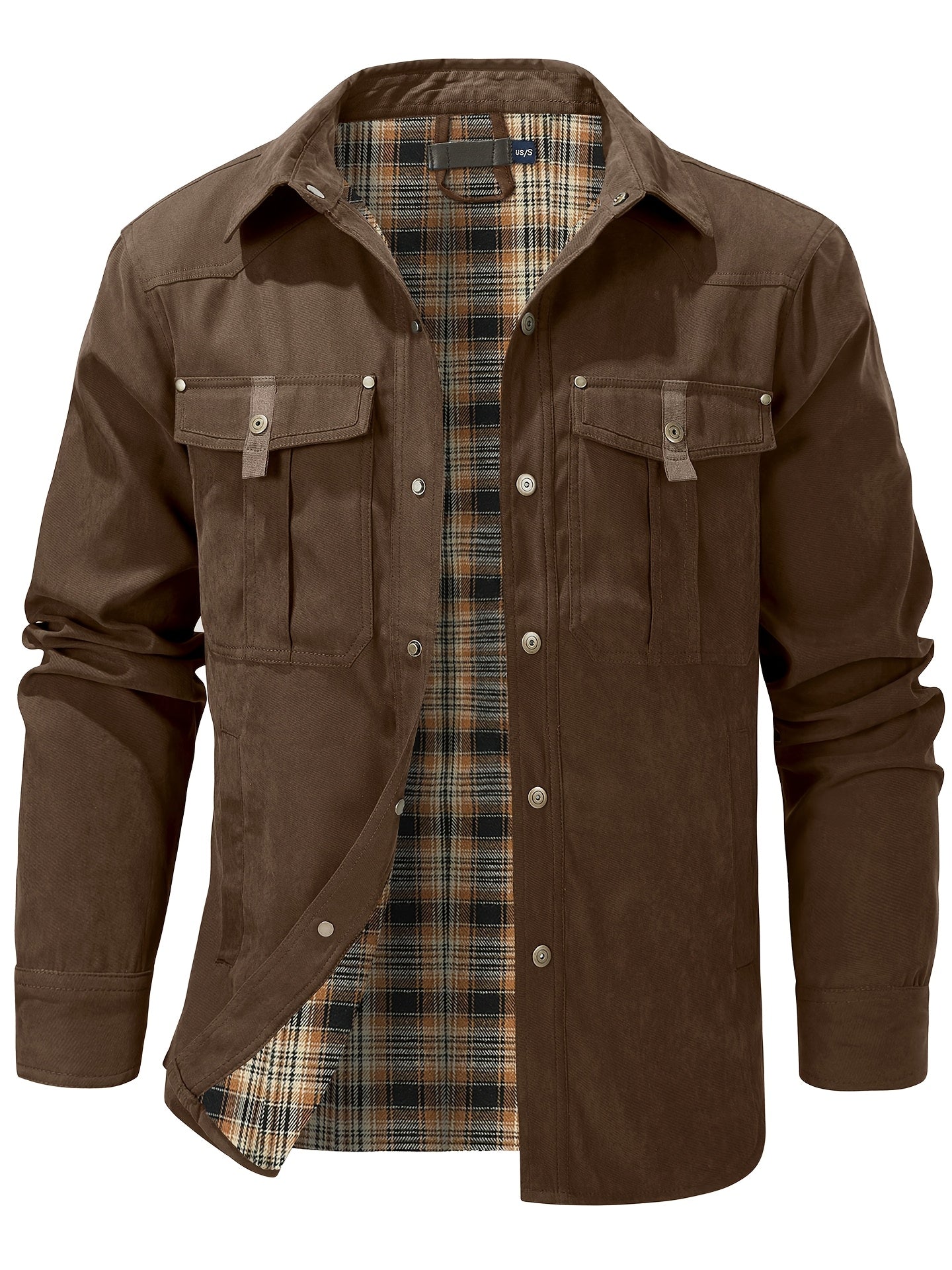 Men'S Fashion Casual Solid Color Plaid Cargo Jacket