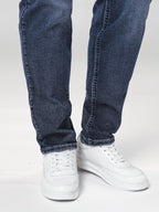 Men'S Skinny Stretch Faux Denim - Dark Blue Skinny Fit Faux Denim with Washed Look, All-Season Comfort, Straight Leg Fit for Casual & Formal Wear