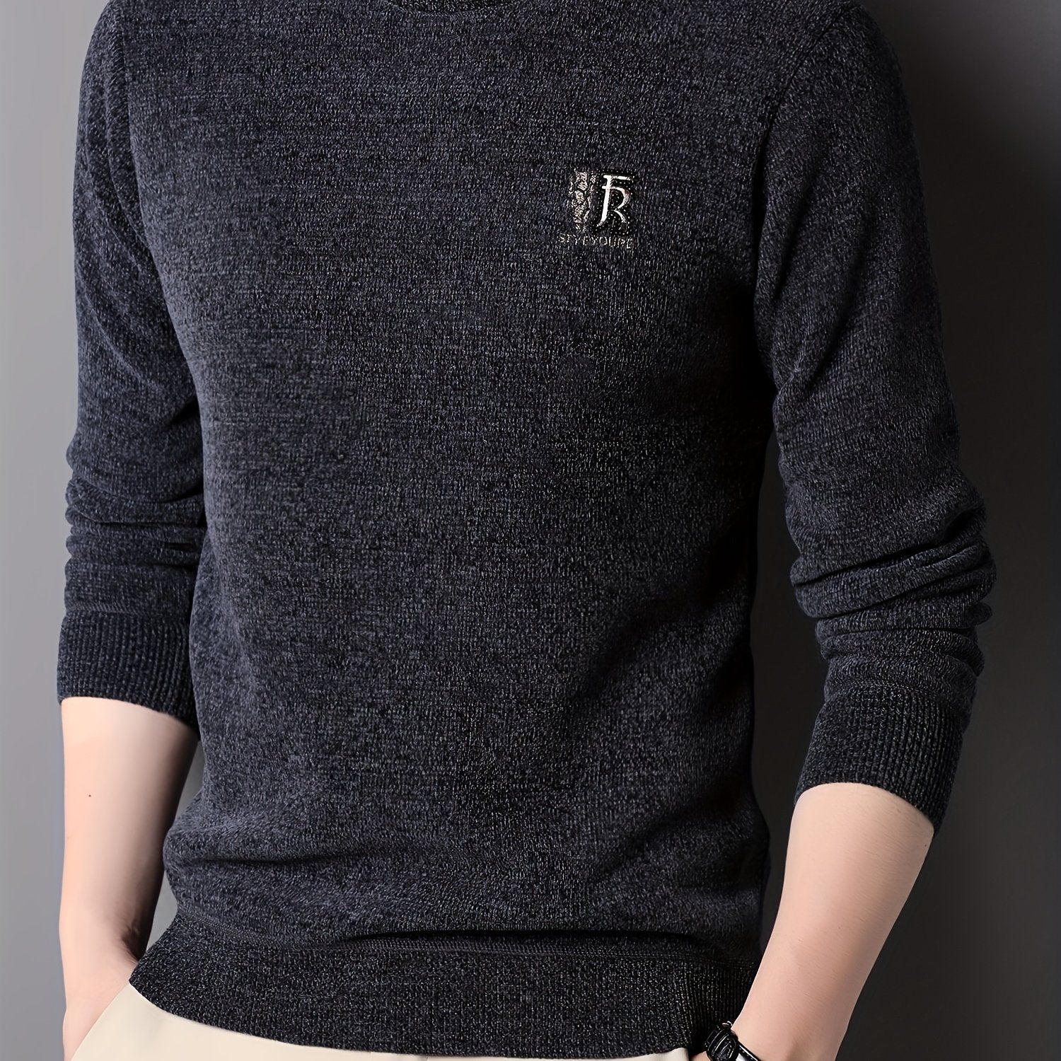 Men'S Autumn and Winter Casual Mid-Length Round Neck Knit Sweater - Semiguo