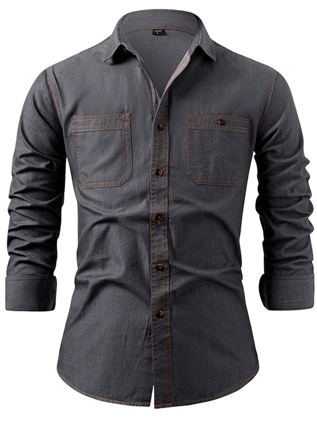 Men's Heavy-Duty Pure Cotton Denim Shirt Jacket - No-Iron Solid Blue Long Sleeve Button-Up Casual Coat, Western Style Collar & Single-Breasted Button Front for Spring/Fall Layering (Regular Fit) - Versatile Outdoor & Formal W