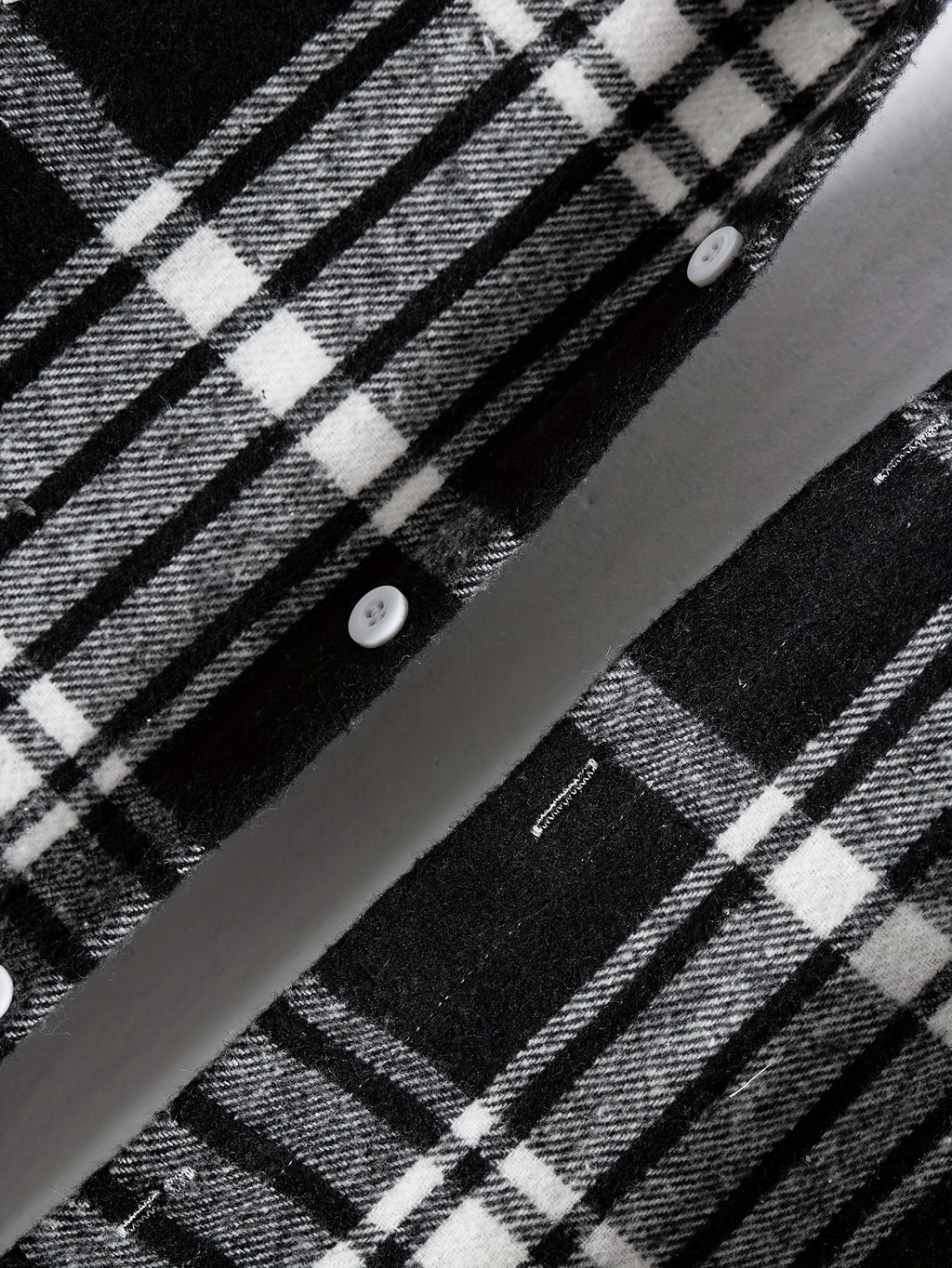 Men's Plaid Shirt Jacket with Hood - Black/White/Gray Tartan Pattern, Collar & Chest Pocket - Winter Warm Coat, Button-Front Blazer for Casual & Smart-Casual Wear (Non-Stretch Woven Fabric)