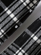 Men's Plaid Shirt Jacket with Hood - Black/White/Gray Tartan Pattern, Collar & Chest Pocket - Winter Warm Coat, Button-Front Blazer for Casual & Smart-Casual Wear (Non-Stretch Woven Fabric)