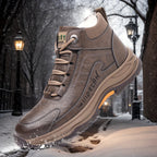 Men's Genuine Leather Winter Boots-like Sneakers - Thick Anti-Skid Rubber Sole, Warm PU & Mid-Calf Traction Tires - All-Terrain Outdoor Shoes for Work,, Snow (Lace-Up, Durable) - Autumn/Fall/Frost Season Footwear