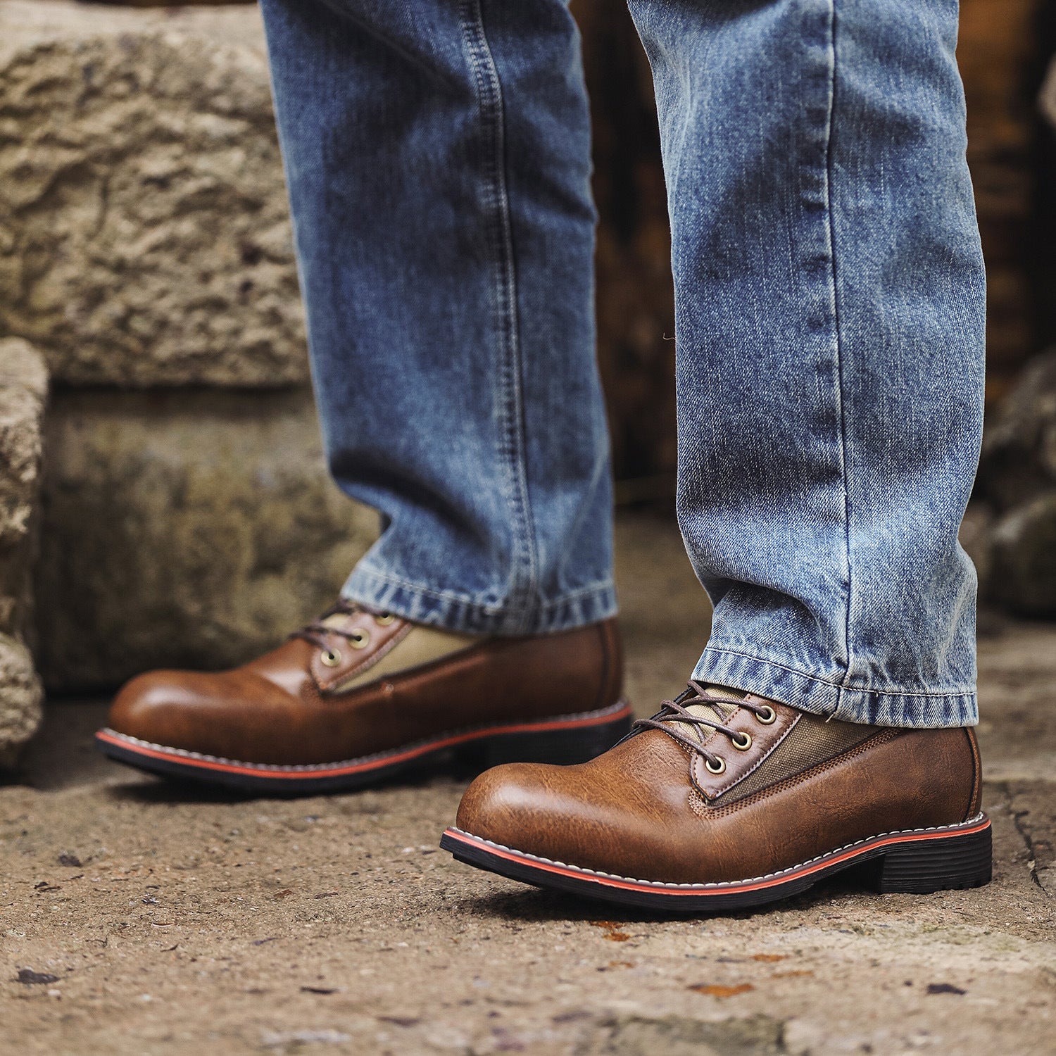 Men's Vintage Distressed Biker Boots - Short Height with  Sole & Spliced  Upper (Microfiber) - Retro Motorcycle Boots for Outdoor,, Casual Wear - Durable & Comfortable Vintage Footwear