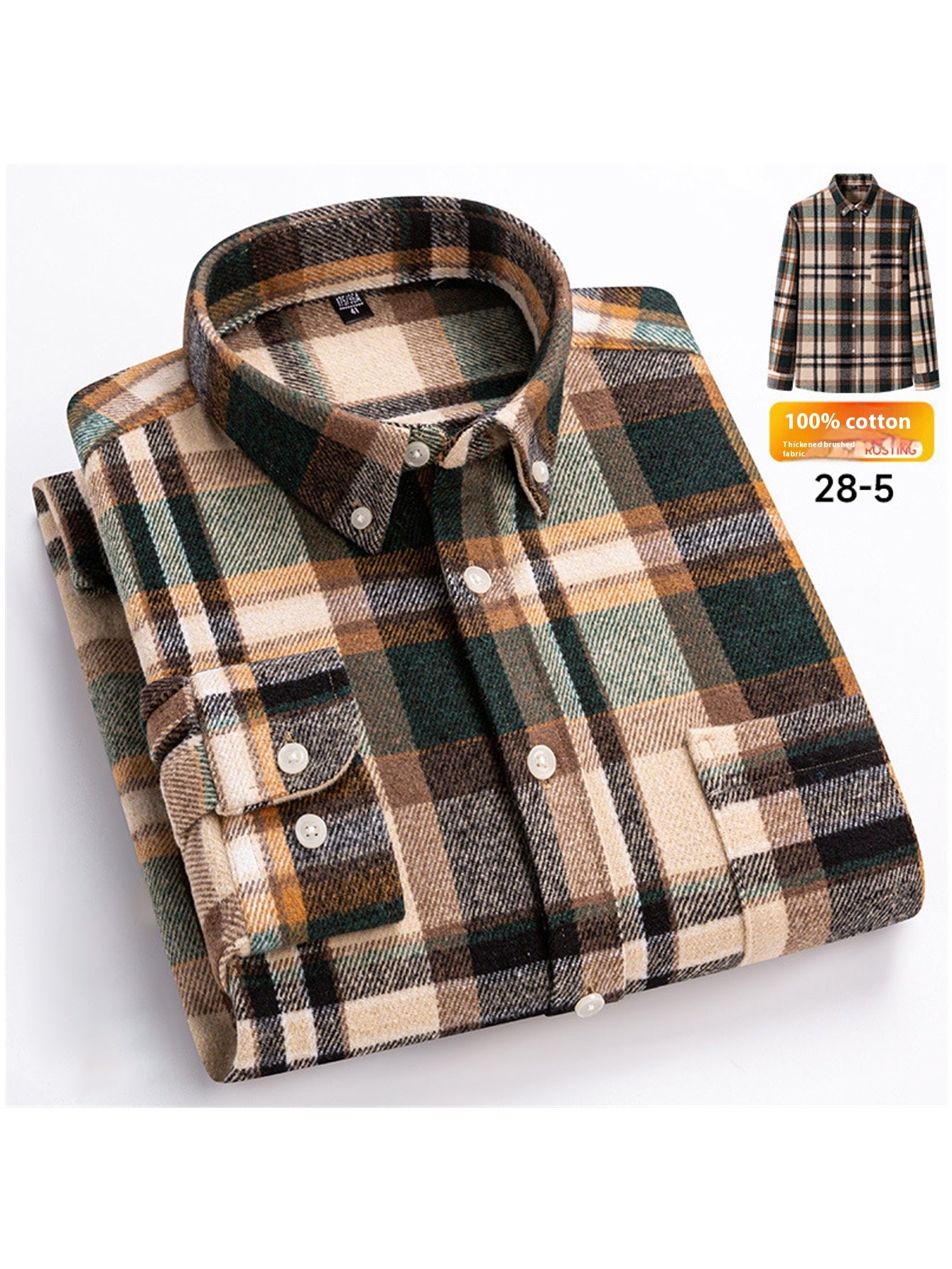 Men's Japanese Retro Plaid Shirt - Brushed Long Sleeve Collar, Single-Breasted Button Front, Brown/Black/White/Beige Tartan Pattern, Casual & Formal Wear (Spring/Fall) - Regular Fit Classic Tailored Blazer-like Coat