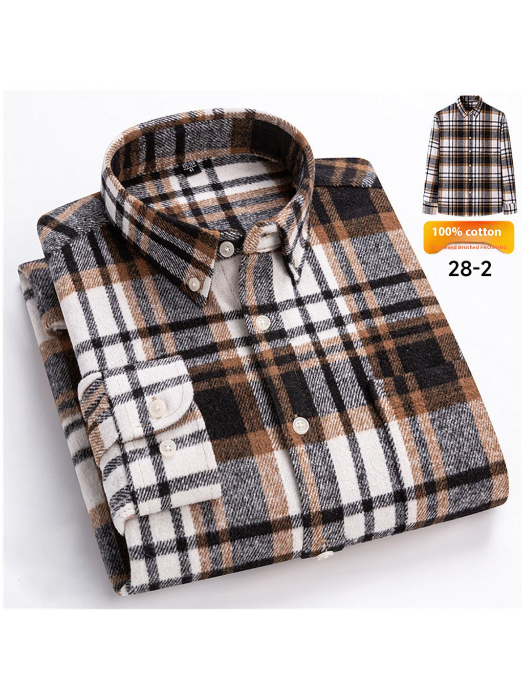 Men's Japanese Retro Plaid Shirt - Brushed Long Sleeve Collar, Single-Breasted Button Front, Brown/Black/White/Beige Tartan Pattern, Casual & Formal Wear (Spring/Fall) - Regular Fit Classic Tailored Blazer-like Coat