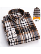 Men's Japanese Retro Plaid Shirt - Brushed Long Sleeve Collar, Single-Breasted Button Front, Brown/Black/White/Beige Tartan Pattern, Casual & Formal Wear (Spring/Fall) - Regular Fit Classic Tailored Blazer-like Coat
