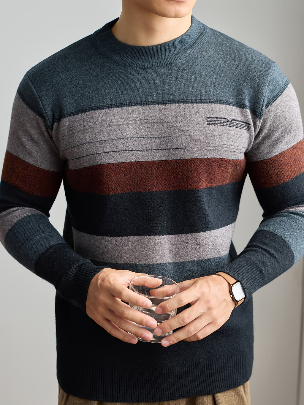 Men'S Thick Knit Sweater - Horizontal Striped Pullover Sweater in Dark Blue/Gray/Red/Black/, Long Sleeve Round Neck Sweater for Fall Winter, Gym, Office, Formal Events - Non-Bulky Warm Sweater for Everyday & Special Occasions