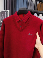 Men's -Lined Winter Knit Sweater Jacket/Pullover - Heavy-Duty Button-Up Collar, Collar & Long Sleeve Coat-like Sweater Vest, Hand Washable Solid Gray Cold Weather Clothing for Fall/Winter (No Dry Clean)