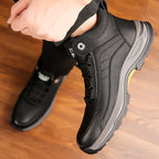 Men's Genuine Leather Winter Boots-like Sneakers - Thick Anti-Skid Rubber Sole, Warm PU & Mid-Calf Traction Tires - All-Terrain Outdoor Shoes for Work,, Snow (Lace-Up, Durable) - Autumn/Fall/Frost Season Footwear