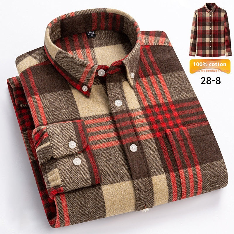 Men's Japanese Retro Plaid Shirt - Brushed Long Sleeve Collar, Single-Breasted Button Front, Brown/Black/White/Beige Tartan Pattern, Casual & Formal Wear (Spring/Fall) - Regular Fit Classic Tailored Blazer-like Coat