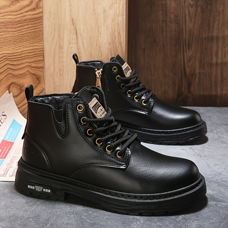 Men's Vintage Cool Lace Up Boots With Side Zipper, Wear-resistant Non-slip Boots For All Seasons