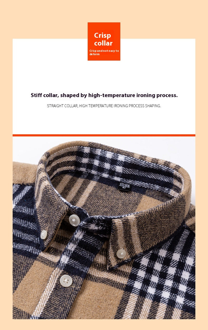 Men's Japanese Retro Plaid Shirt - Brushed Long Sleeve Collar, Single-Breasted Button Front, Brown/Black/White/Beige Tartan Pattern, Casual & Formal Wear (Spring/Fall) - Regular Fit Classic Tailored Blazer-like Coat
