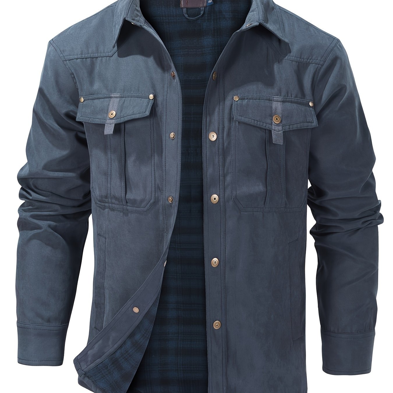 Men'S Fashion Casual Solid Color Plaid Cargo Jacket