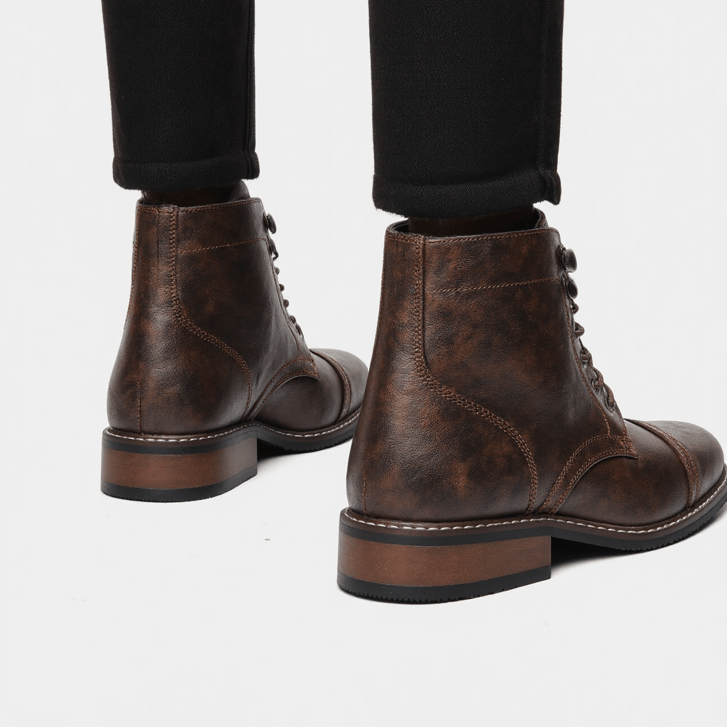 Men'S Vintage Industrial Boots - Brown Faux Upper, Non-Slip Rubber Sole, Lace-Up Ankle Support Boots for Work, Formal & Casual Attire - All-Season (Spring/Fall/Winter) - Durable & Easy-Clean Shoes, Work Footwear, Classic Desi