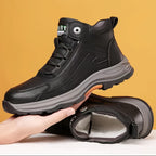 Men's Genuine Leather Winter Boots-like Sneakers - Thick Anti-Skid Rubber Sole, Warm PU & Mid-Calf Traction Tires - All-Terrain Outdoor Shoes for Work,, Snow (Lace-Up, Durable) - Autumn/Fall/Frost Season Footwear