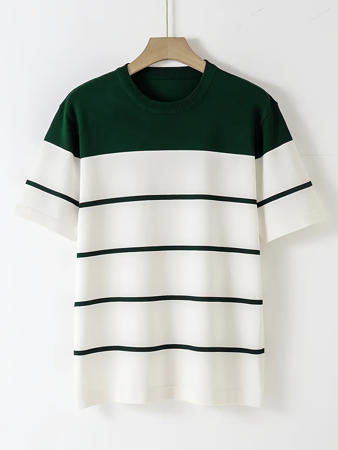 Men's Navy & White Horizontal Stripe Knit Sweater - Breathable Pullover Shirt, Regular Fit Casual Summer Top for Everyday & Formal Outfits, Medium Elasticity