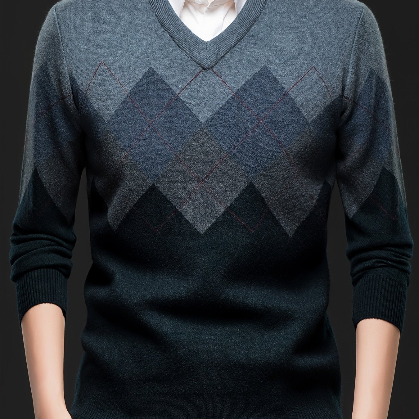 Men'S Classic V-Neck Sweater - Thick Warm Winter Knit Sweater with Geometric Pattern, Long Sleeve Regular Fit for Casual Business & Sports, Fall Winter Warmth, Sweater Vest, Business Casual Wear, Vneck Design, Durable Knitwea