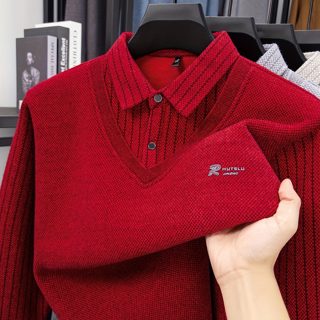 Men's -Lined Winter Knit Sweater Jacket/Pullover - Heavy-Duty Button-Up Collar, Collar & Long Sleeve Coat-like Sweater Vest, Hand Washable Solid Gray Cold Weather Clothing for Fall/Winter (No Dry Clean)