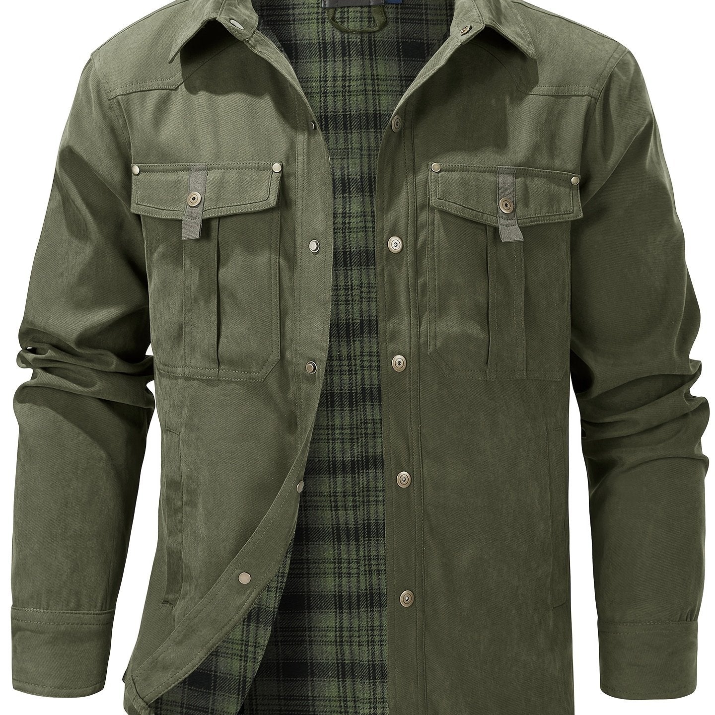 Men'S Fashion Casual Solid Color Plaid Cargo Jacket