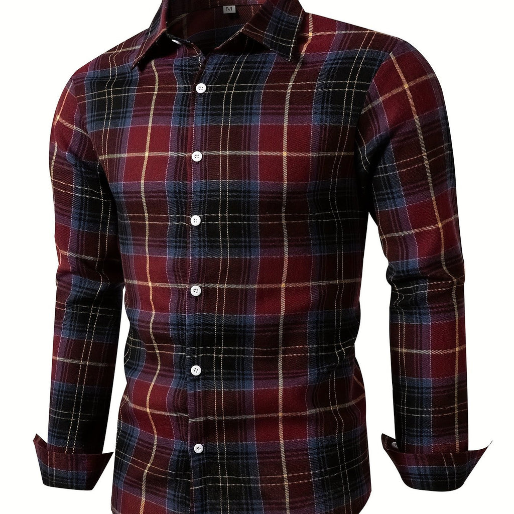 Men's Plaid Long Sleeve Button Up Shirt, Casual Comfy Shirt for Fall Winter