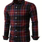 Men's Plaid Long Sleeve Button Up Shirt, Casual Comfy Shirt for Fall Winter