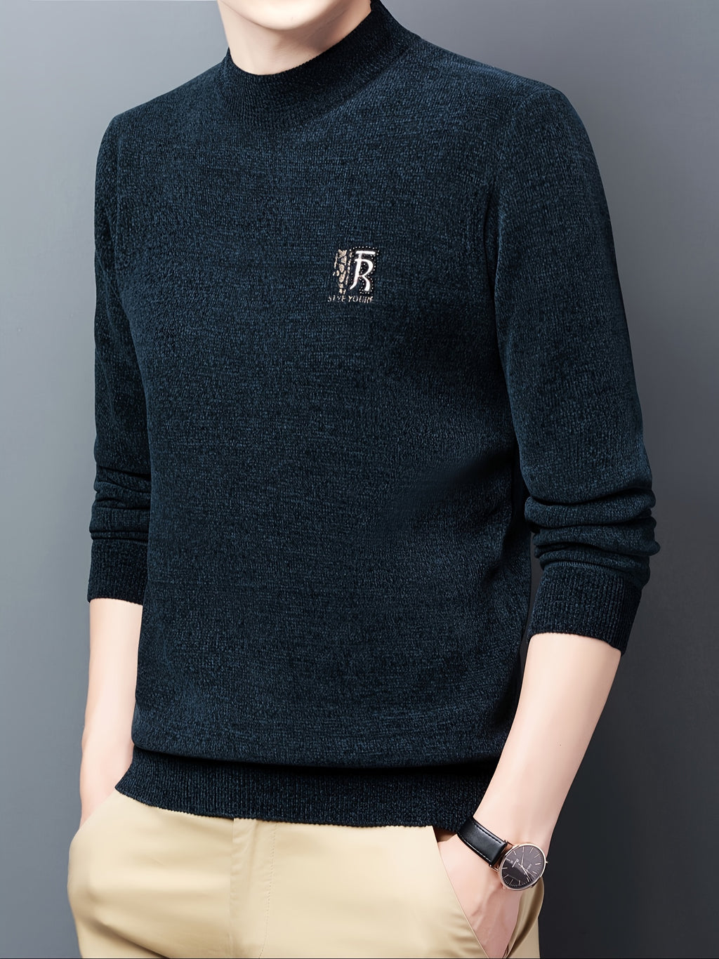 Men'S Autumn and Winter Casual Mid-Length Round Neck Knit Sweater - Semiguo