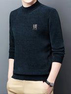 Men'S Autumn and Winter Casual Mid-Length Round Neck Knit Sweater - Semiguo