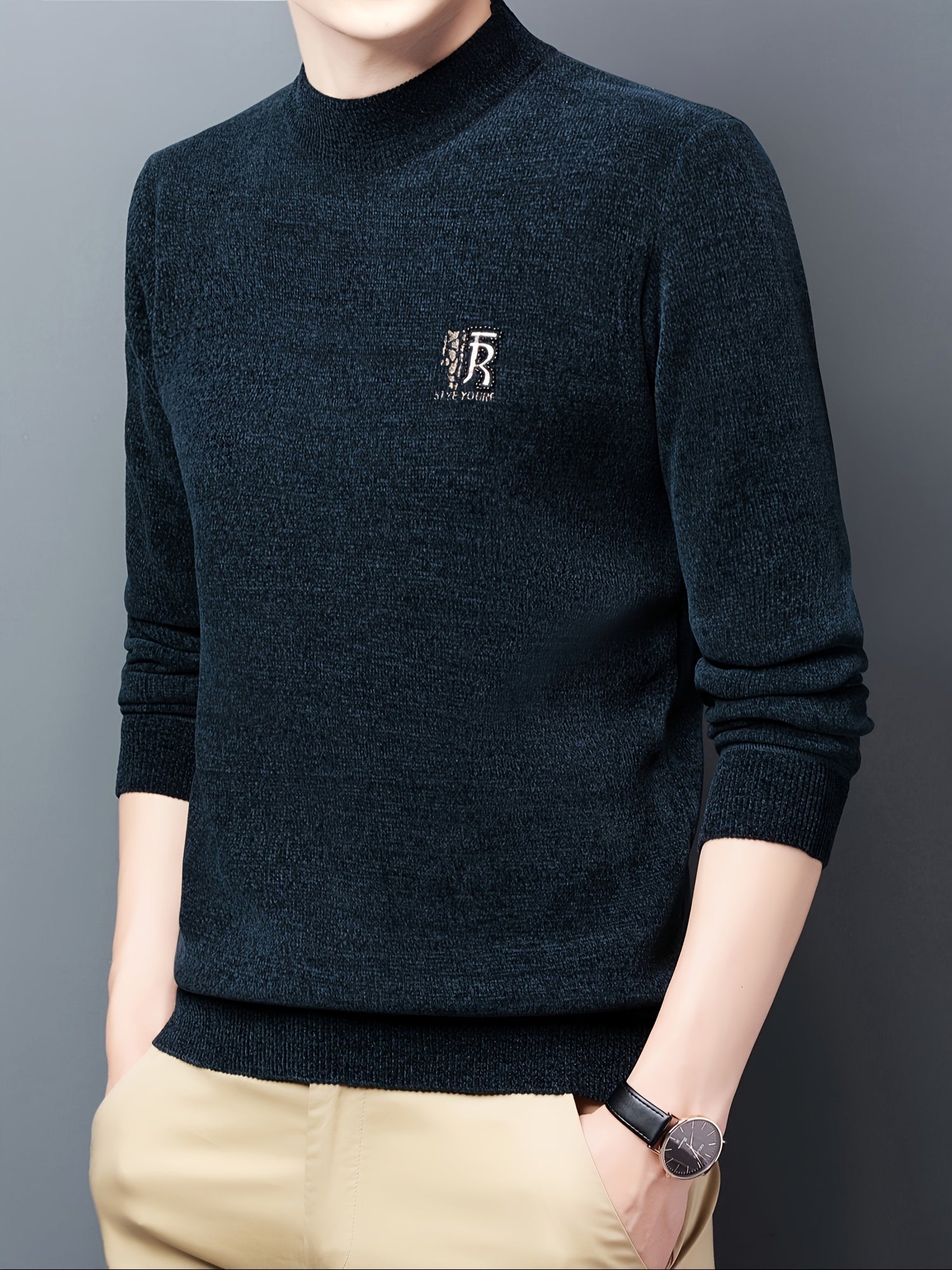 Men'S Autumn and Winter Casual Mid-Length Round Neck Knit Sweater - Semiguo