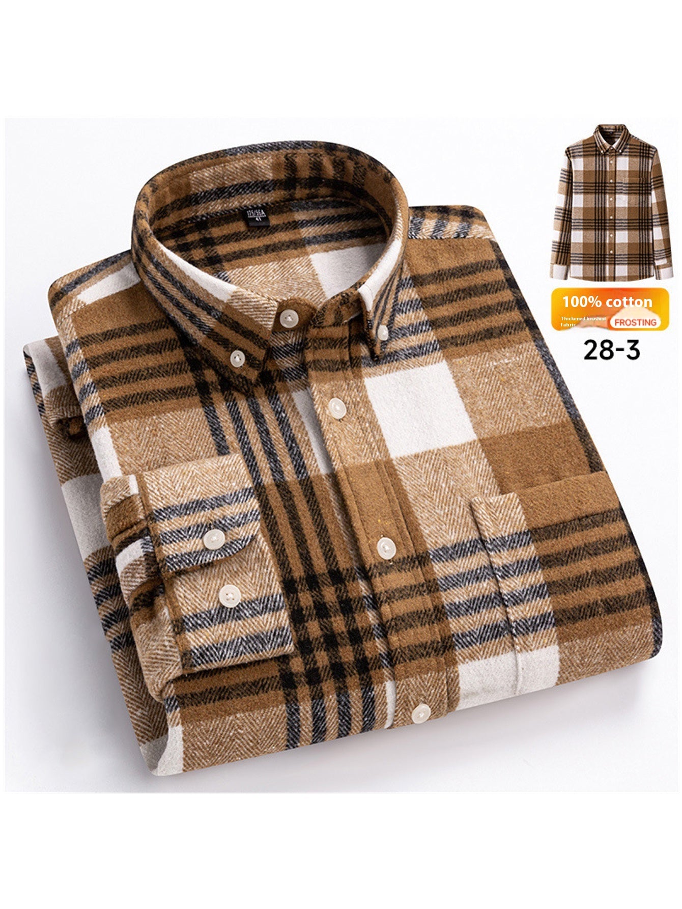 Men's Japanese Retro Plaid Shirt - Brushed Long Sleeve Collar, Single-Breasted Button Front, Brown/Black/White/Beige Tartan Pattern, Casual & Formal Wear (Spring/Fall) - Regular Fit Classic Tailored Blazer-like Coat