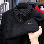 Men's -Lined Winter Knit Sweater Jacket/Pullover - Heavy-Duty Button-Up Collar, Collar & Long Sleeve Coat-like Sweater Vest, Hand Washable Solid Gray Cold Weather Clothing for Fall/Winter (No Dry Clean)