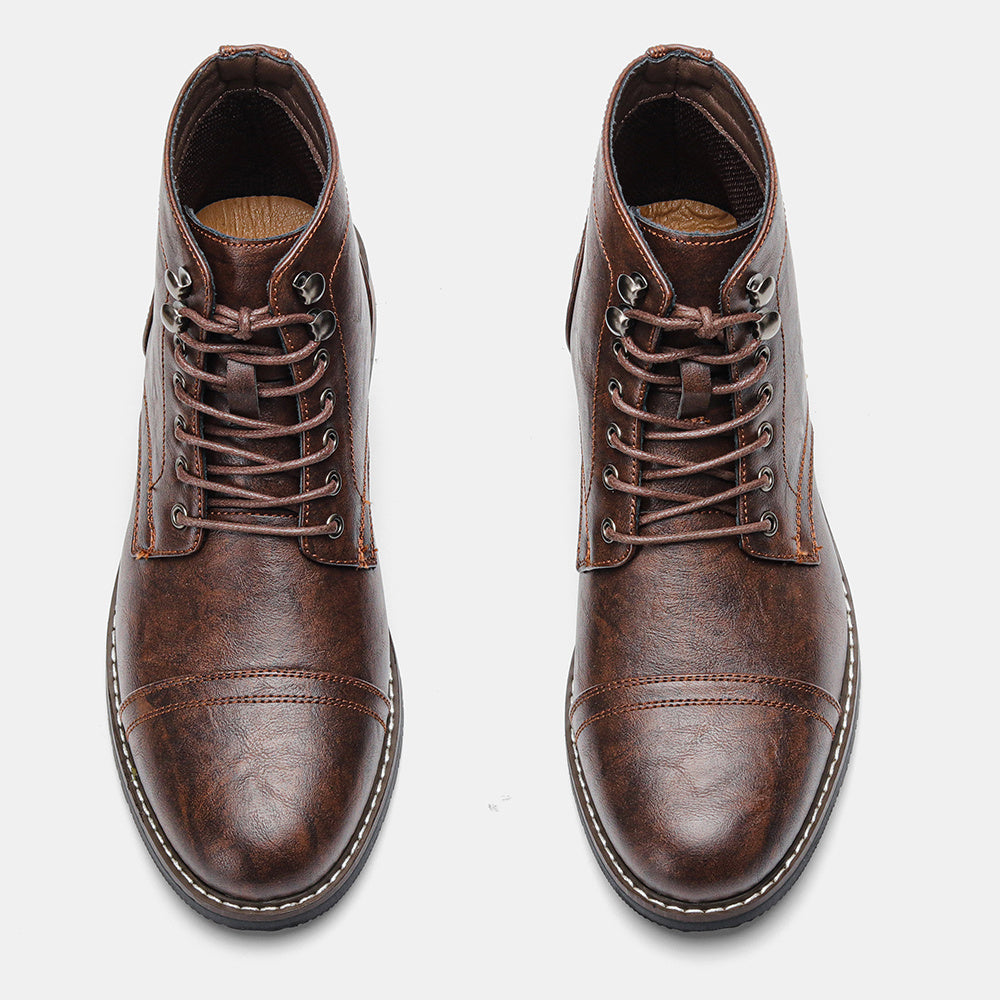 Men'S Vintage Industrial Boots - Brown Faux Upper, Non-Slip Rubber Sole, Lace-Up Ankle Support Boots for Work, Formal & Casual Attire - All-Season (Spring/Fall/Winter) - Durable & Easy-Clean Shoes, Work Footwear, Classic Desi