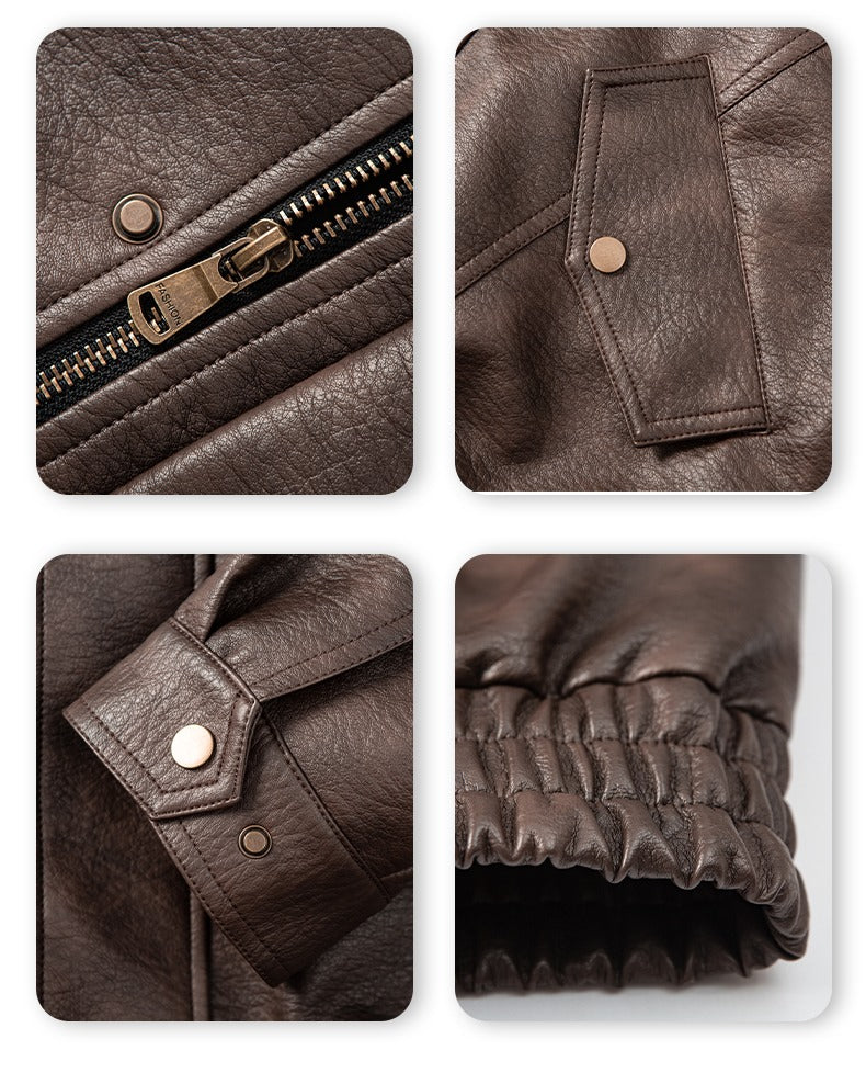 1pc TNZI Men'S Windproof Motorcycle Jacket - Large Size Heavy-Duty Stand Collar Zipper Closure, Full-Zip Front with Utility Pockets, Reinforced Elbows & Wrist, Durable for Autumn/Winter Riding & Casual/Business Wear, Motorcyc