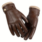 Men'S And Women Winter Warm Touch Gloves - Soft Sheepskin All-Finger Design with Adjustable Wristband, Brown Cold Weather Gloves, Durable & Comfortable for Outdoor Activities, Hand Washable - Ideal Gift for Dad Husband, Stylish Winter