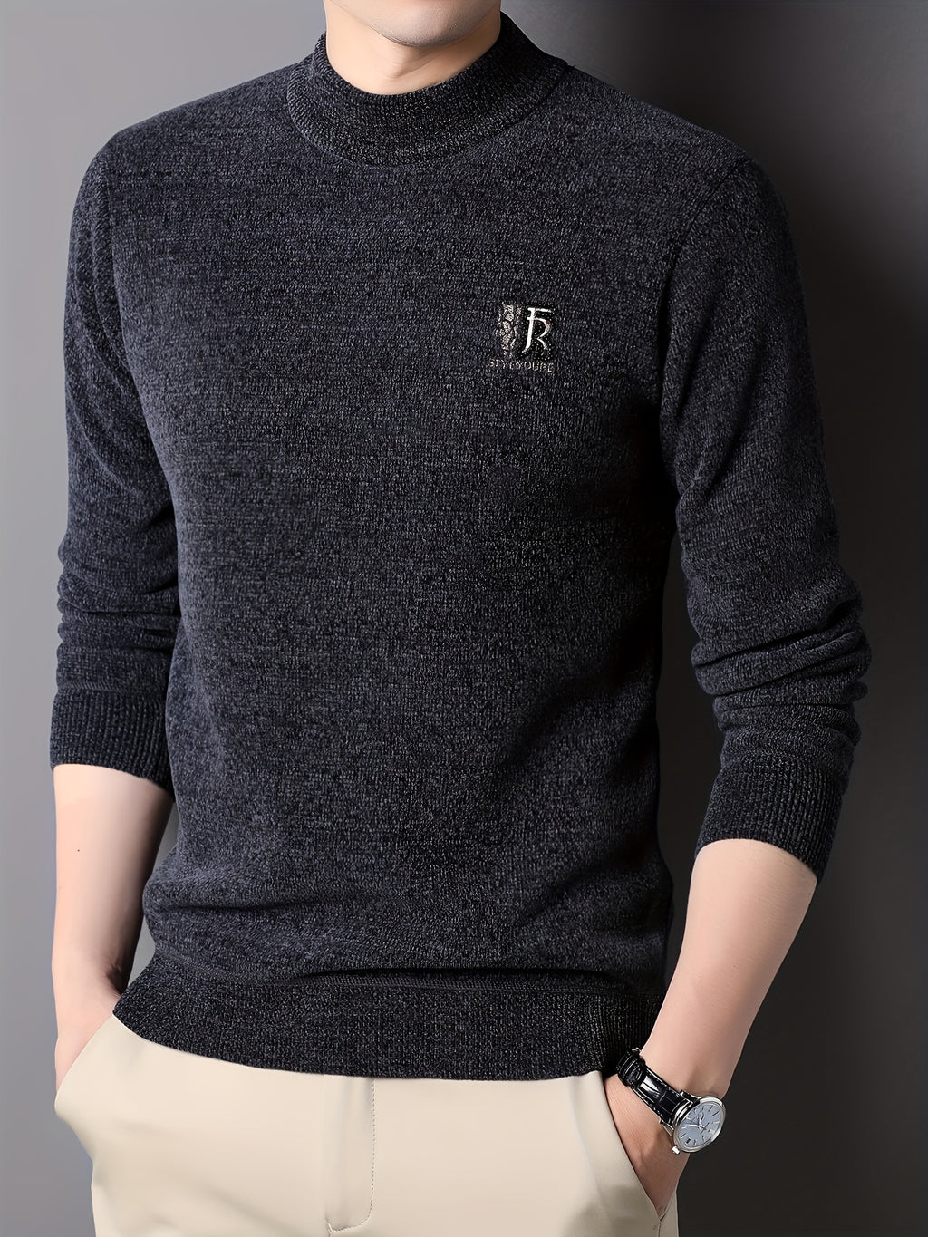 Men'S Autumn and Winter Casual Mid-Length Round Neck Knit Sweater - Semiguo