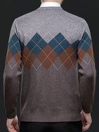 Men'S Classic V-Neck Sweater - Thick Warm Winter Knit Sweater with Geometric Pattern, Long Sleeve Regular Fit for Casual Business & Sports, Fall Winter Warmth, Sweater Vest, Business Casual Wear, Vneck Design, Durable Knitwea