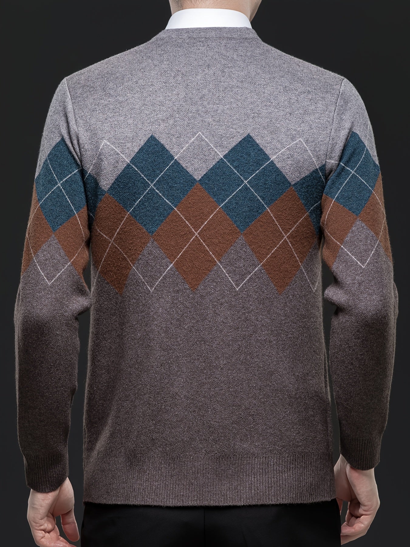 Men'S Classic V-Neck Sweater - Thick Warm Winter Knit Sweater with Geometric Pattern, Long Sleeve Regular Fit for Casual Business & Sports, Fall Winter Warmth, Sweater Vest, Business Casual Wear, Vneck Design, Durable Knitwea