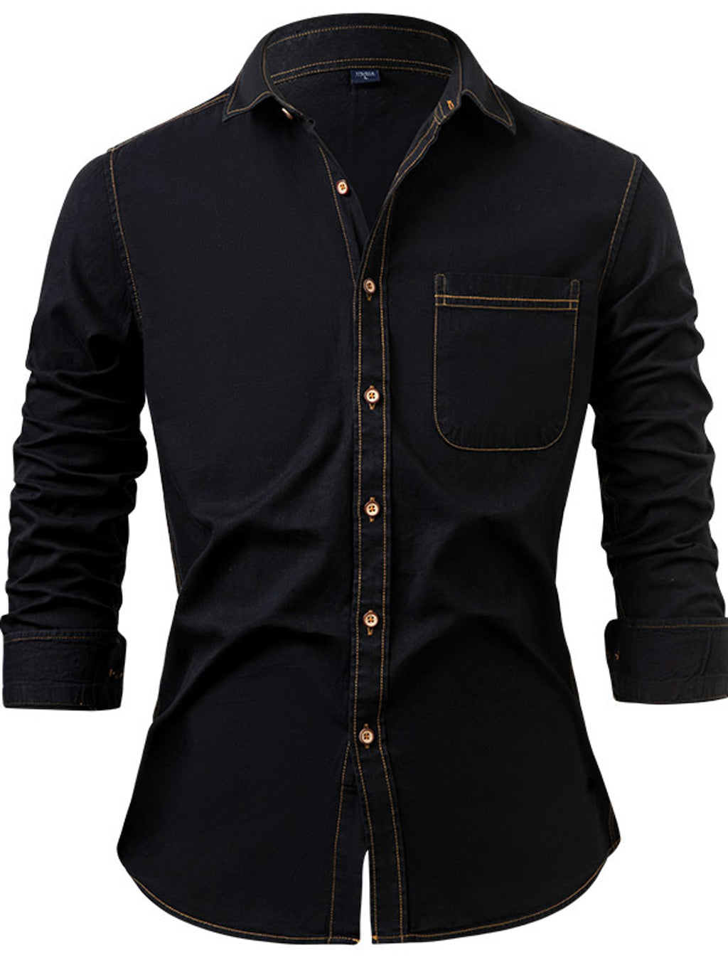 Men's Heavy-Duty Pure Cotton Denim Shirt Jacket - No-Iron Solid Blue Long Sleeve Button-Up Casual Coat, Western Style Collar & Single-Breasted Button Front for Spring/Fall Layering (Regular Fit) - Versatile Outdoor & Formal W