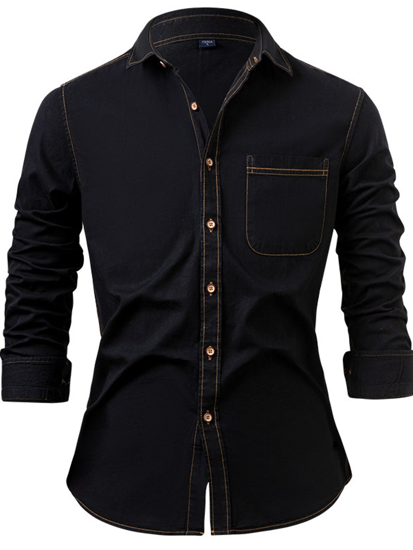 Men's Heavy-Duty Pure Cotton Denim Shirt Jacket - No-Iron Solid Blue Long Sleeve Button-Up Casual Coat, Western Style Collar & Single-Breasted Button Front for Spring/Fall Layering (Regular Fit) - Versatile Outdoor & Formal W