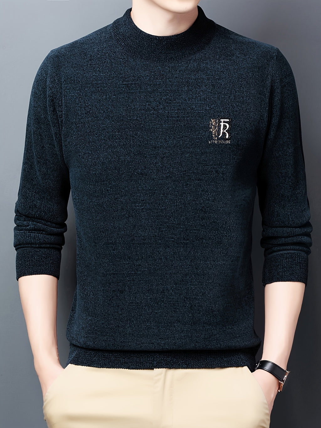 Men'S Autumn and Winter Casual Mid-Length Round Neck Knit Sweater - Semiguo