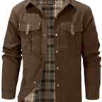 Men'S Fashion Casual Solid Color Plaid Cargo Jacket
