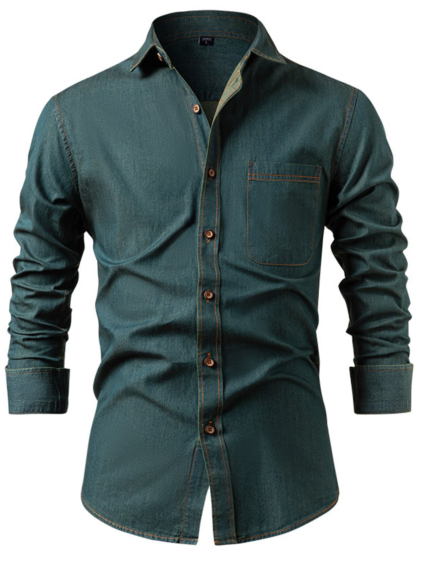 Men's Heavy-Duty Pure Cotton Denim Shirt Jacket - No-Iron Solid Blue Long Sleeve Button-Up Casual Coat, Western Style Collar & Single-Breasted Button Front for Spring/Fall Layering (Regular Fit) - Versatile Outdoor & Formal W