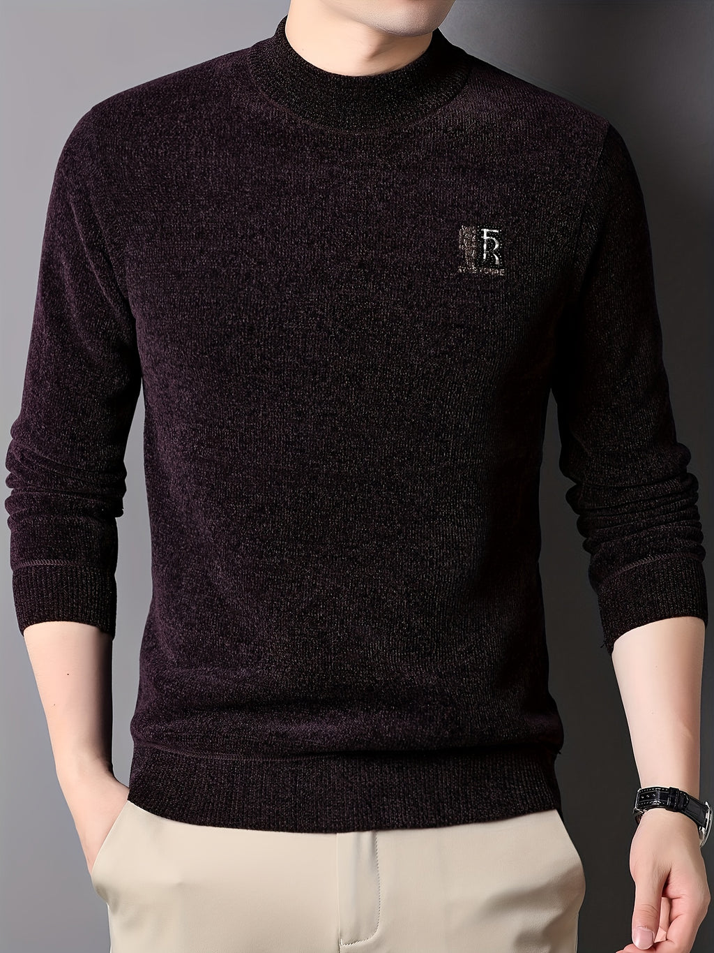 Men'S Autumn and Winter Casual Mid-Length Round Neck Knit Sweater - Semiguo