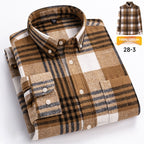Men's Japanese Retro Plaid Shirt - Brushed Long Sleeve Collar, Single-Breasted Button Front, Brown/Black/White/Beige Tartan Pattern, Casual & Formal Wear (Spring/Fall) - Regular Fit Classic Tailored Blazer-like Coat