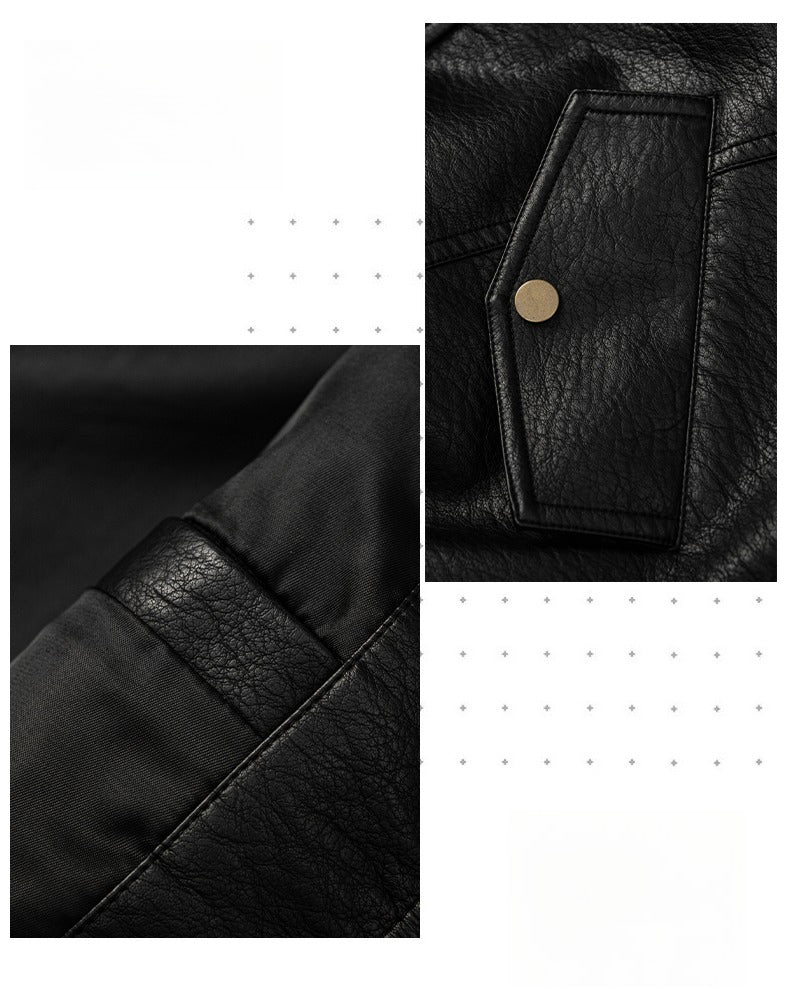 1pc TNZI Men'S Windproof Motorcycle Jacket - Large Size Heavy-Duty Stand Collar Zipper Closure, Full-Zip Front with Utility Pockets, Reinforced Elbows & Wrist, Durable for Autumn/Winter Riding & Casual/Business Wear, Motorcyc