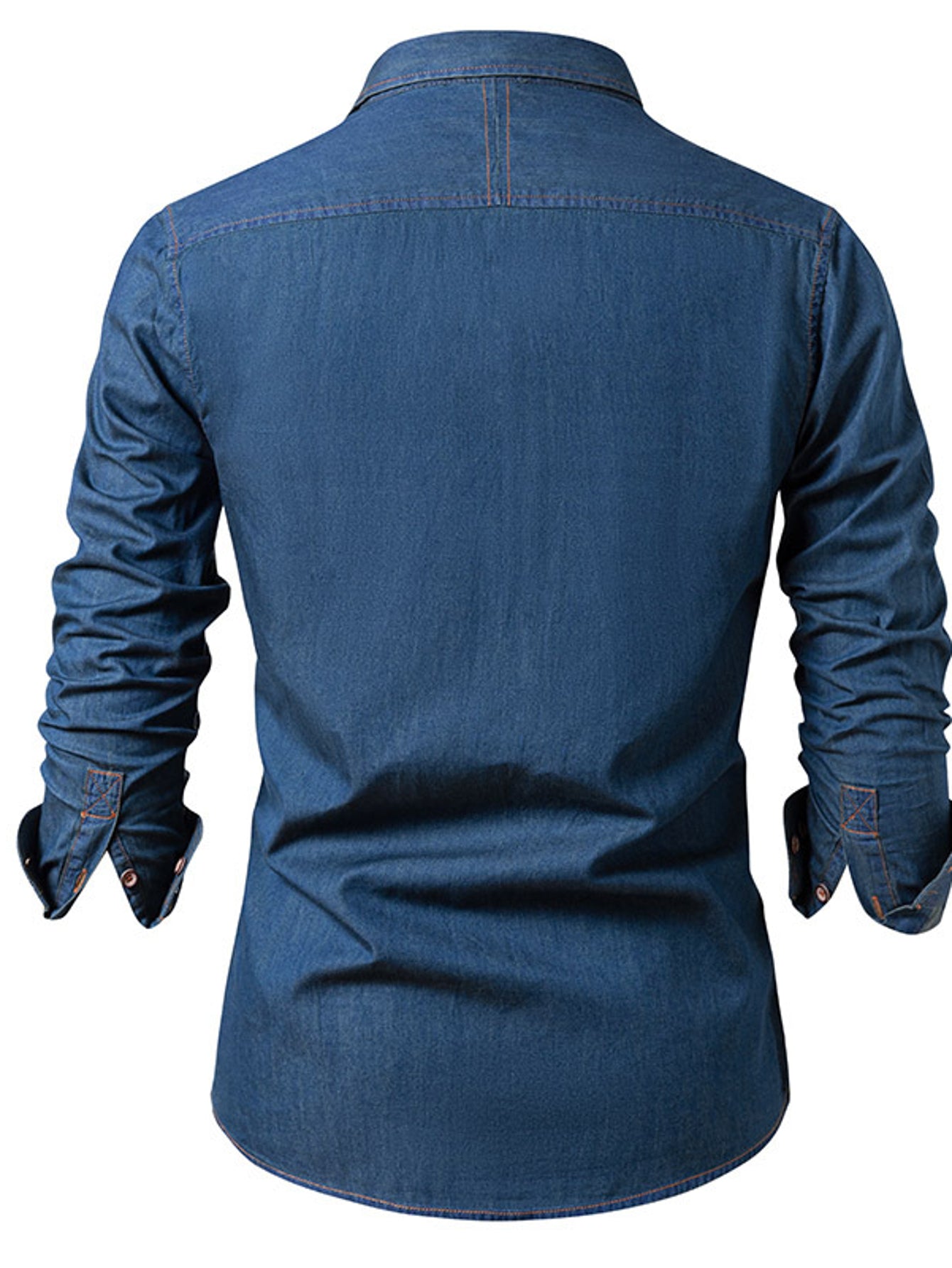 Men's Heavy-Duty Pure Cotton Denim Shirt Jacket - No-Iron Solid Blue Long Sleeve Button-Up Casual Coat, Western Style Collar & Single-Breasted Button Front for Spring/Fall Layering (Regular Fit) - Versatile Outdoor & Formal W